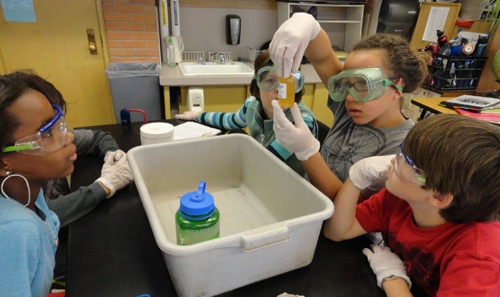Students working on a lab project