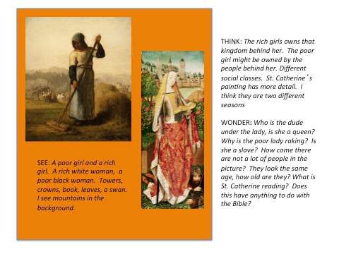 SEE, THINK, and WONDER explained using two examples
