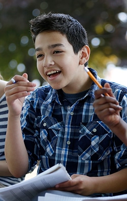 A student mid-discussion