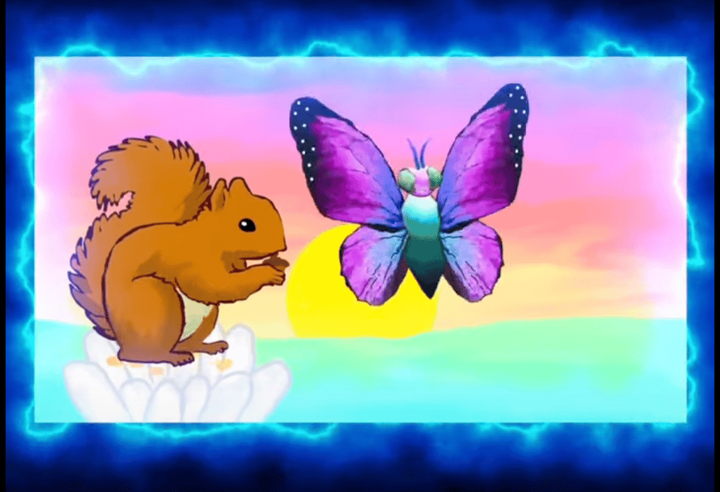 Still from Pollianimator showing a squirrel and butterfly