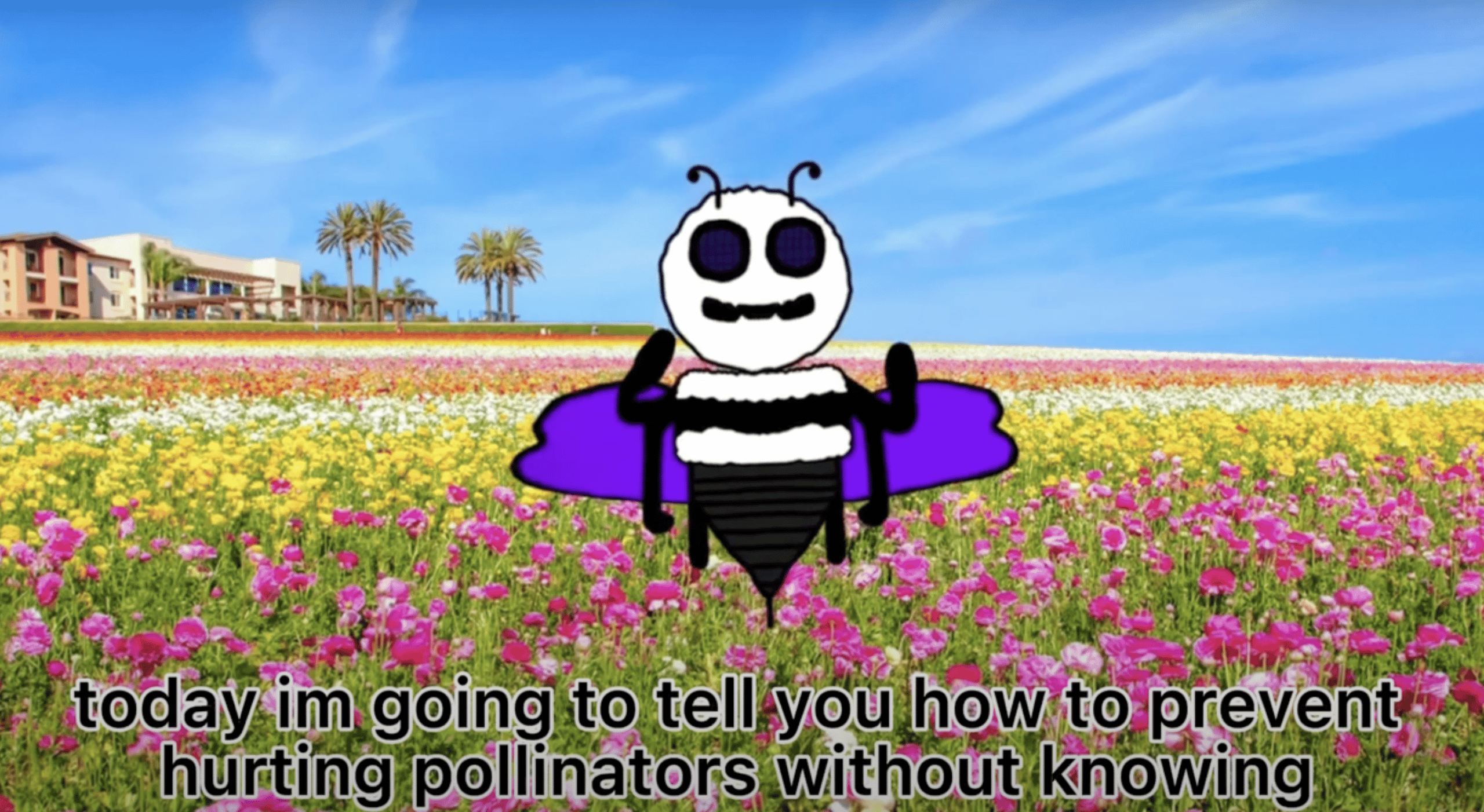 Still from Pollianimator showing an insect in a flower field