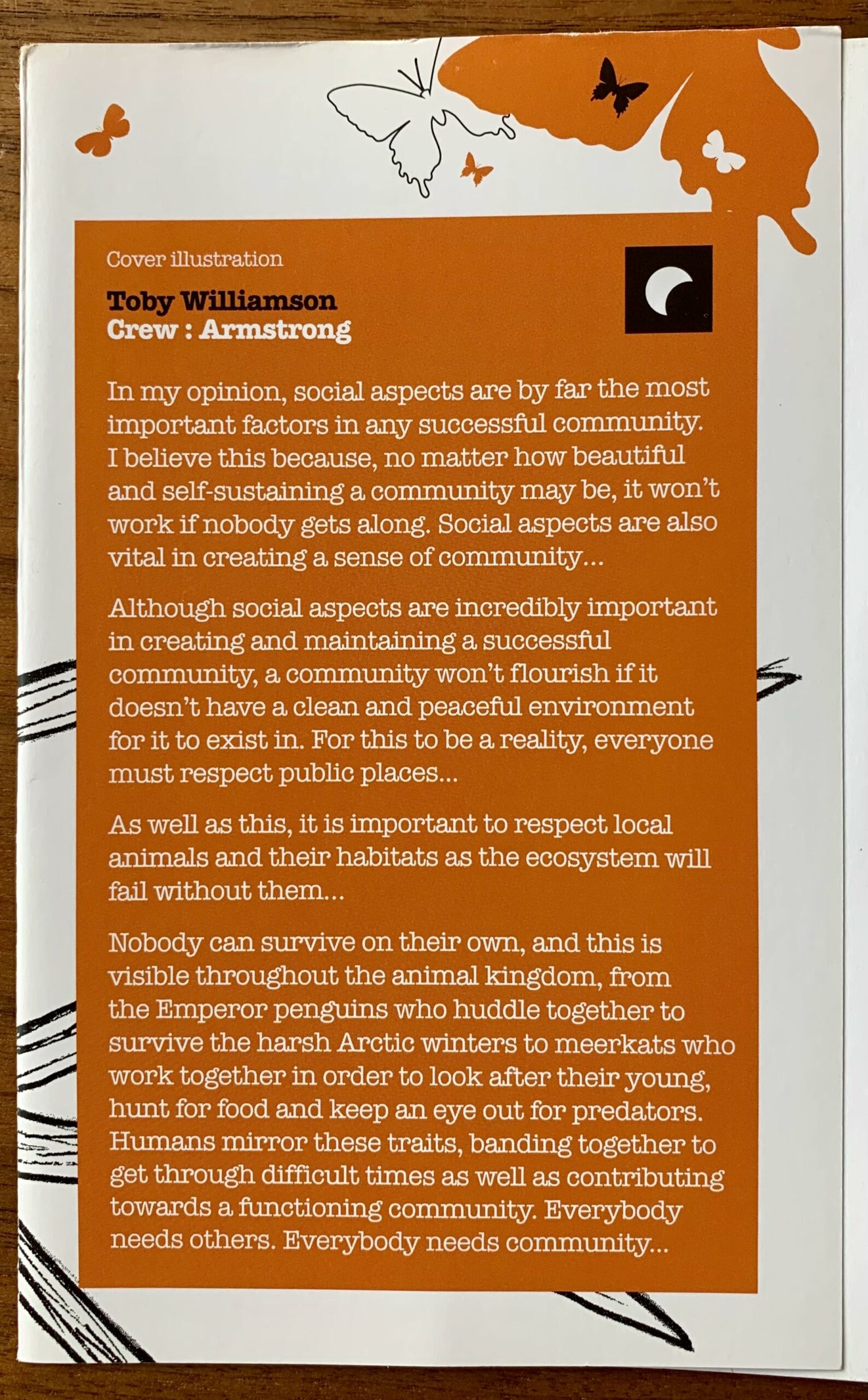 The piece Toby wrote on the dust jacket