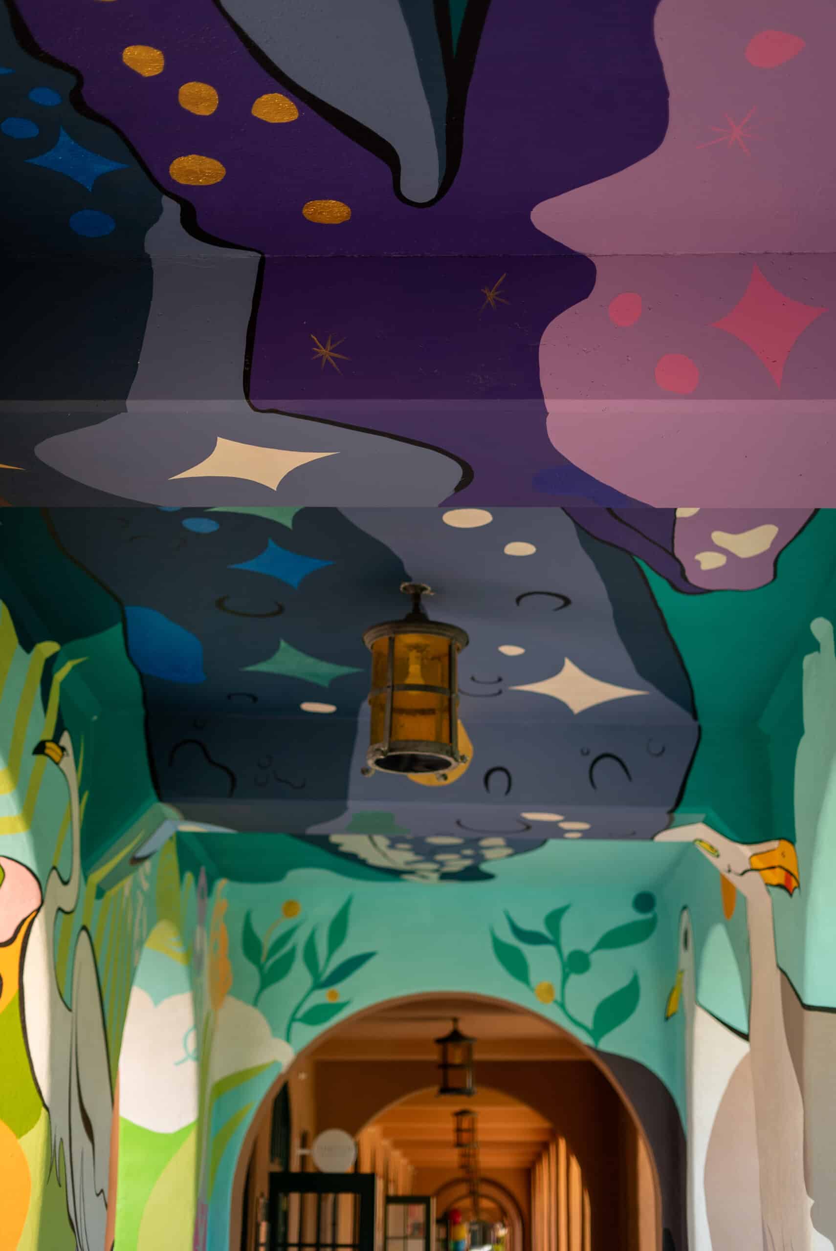 Roof of liberty station mural (shows what appears to be a starry sky but is actually a blue whale)