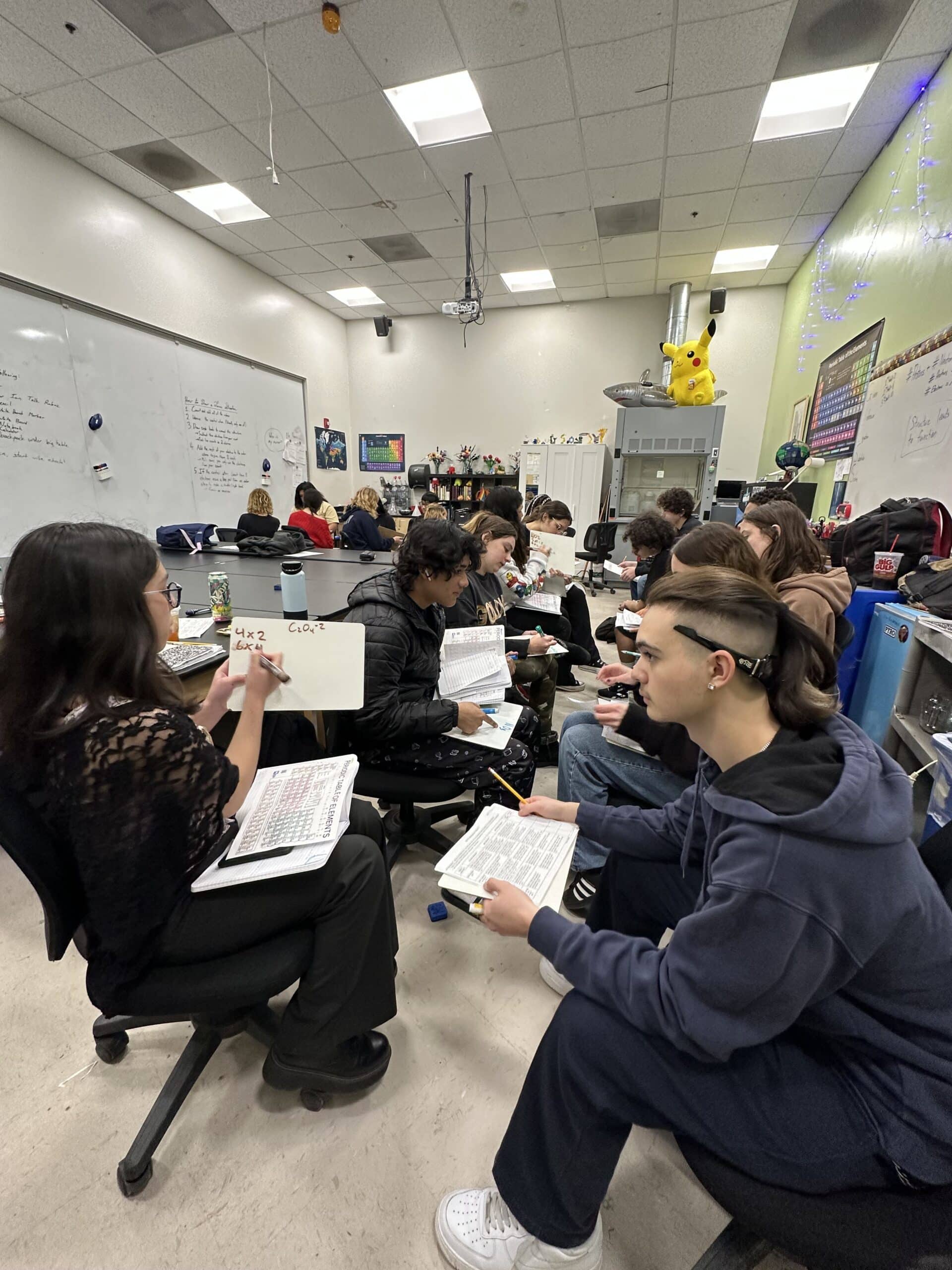 Students from the inner ring present their learning to their peers on the outer ring.