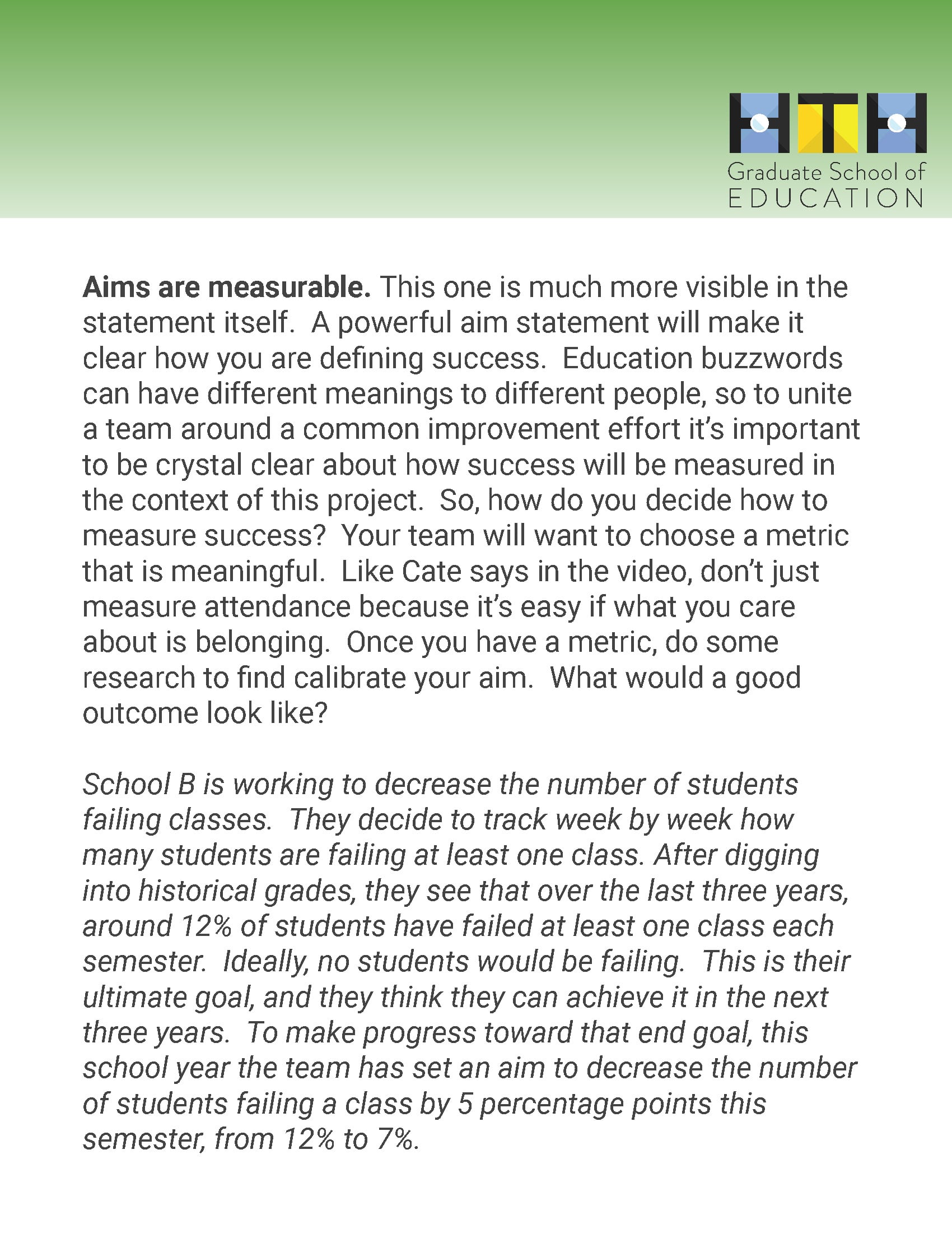 Evaluating Aim Statements Work Book | HTH Unboxed