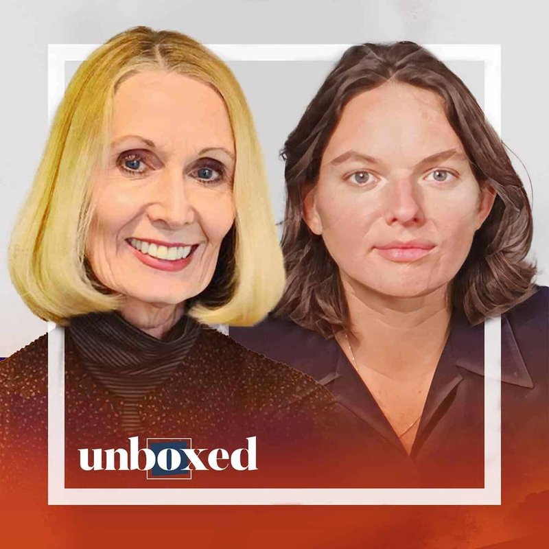 Two women are featured in a graphic with an unboxed logo on the bottom left. The background fades from white to orange. One has blonde hair, and the other brown, both smiling slightly as if they embody the matching purpose of school with the needs of our time.