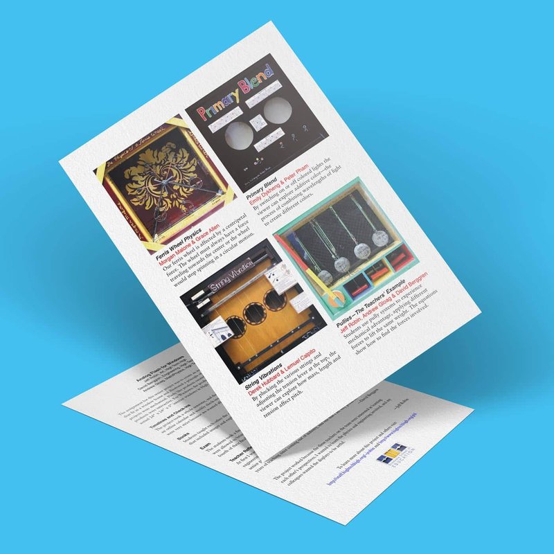 Two sheets boast colorful mockups of vinyl and CD album covers against a blue background. The designs, enhanced by Analog Flash elements, include intricate illustrations and photography, with descriptive text about each album.