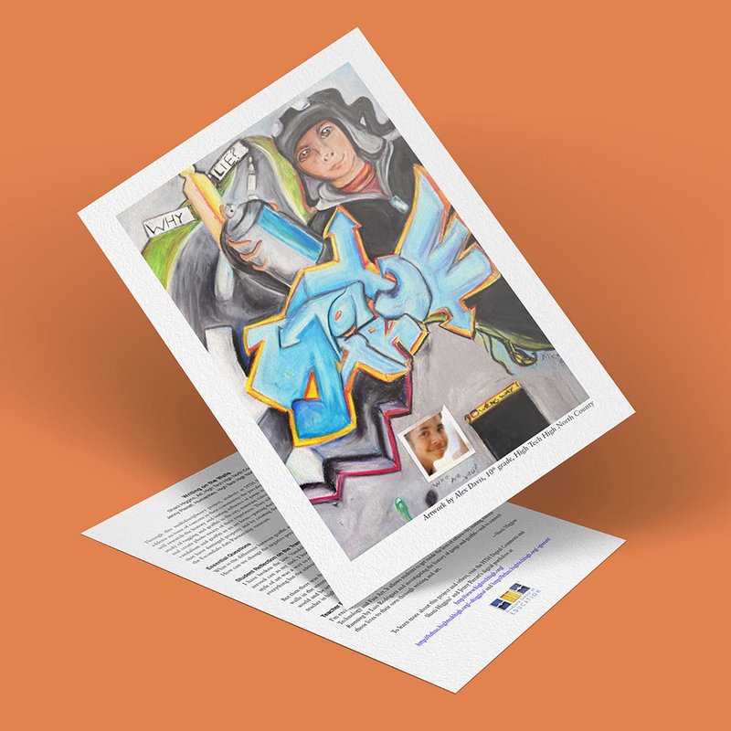 A digitally rendered image of a paper featuring colorful graffiti-style artwork and writing, with a portrait of a person in a helmet on an orange background. The paper, reminiscent of vibrant urban walls, appears slightly tilted.