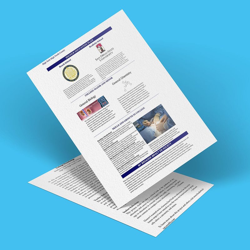 Two sheets of paper with text and images, including diagrams and a molecule illustration, are displayed against a blue background. They appear to be educational documents related to college-level chemistry or science, brimming with knowledge.