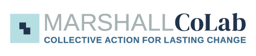 Marshall CoLab logo with a blue square and abstract design on the left, and the tagline “COLLECTIVE ACTION FOR LASTING CHANGE” beneath the organization name.