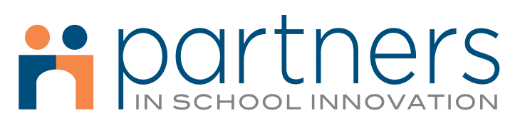 Logo for Partners in School Innovation, featuring two abstract human figures in orange and blue on the left, with the organization’s name written to the right.
