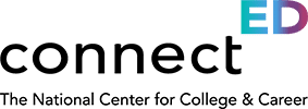 Logo for ConnectED, The National Center for College & Career, with connect in bold black letters and a stylized ED in blue and purple gradient on a light background.