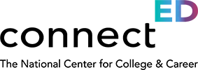 Logo for ConnectED, The National Center for College & Career, with connect in bold black letters and a stylized ED in blue and purple gradient on a light background.