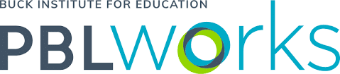 Logo for Buck Institute for Educations PBLWorks, featuring modern blue and green text with the O in works represented by overlapping blue and green circles.