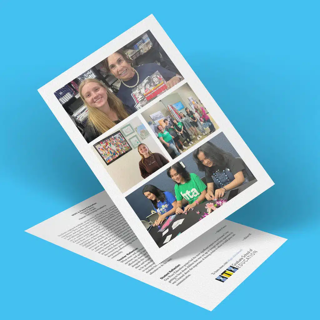 A flyer featuring photos of students and teachers engaged in Peace Education and various classroom activities is displayed above a letter with the logo and text of the Hawaii State Department of Education on a bright blue background.