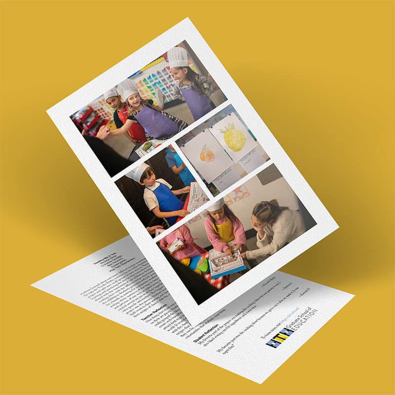 A flyer with photos of children cooking, drawing, and reading with an adult is displayed on a yellow background. Highlighting healthy activities, the flyer features the logo of the International Centre for Digital Education.