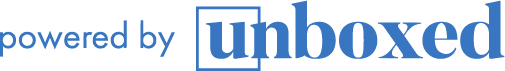 Blue text reads powered by unboxed, with unboxed highlighted in a rectangular outline.
